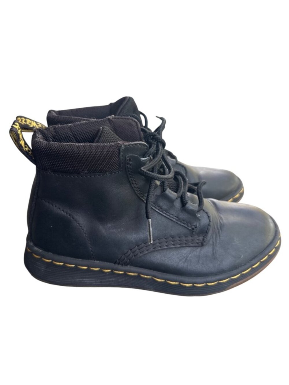 Dr. Martens Black Leather Lace-Up Boots Size US 5 EU 36 Yellow Stitching